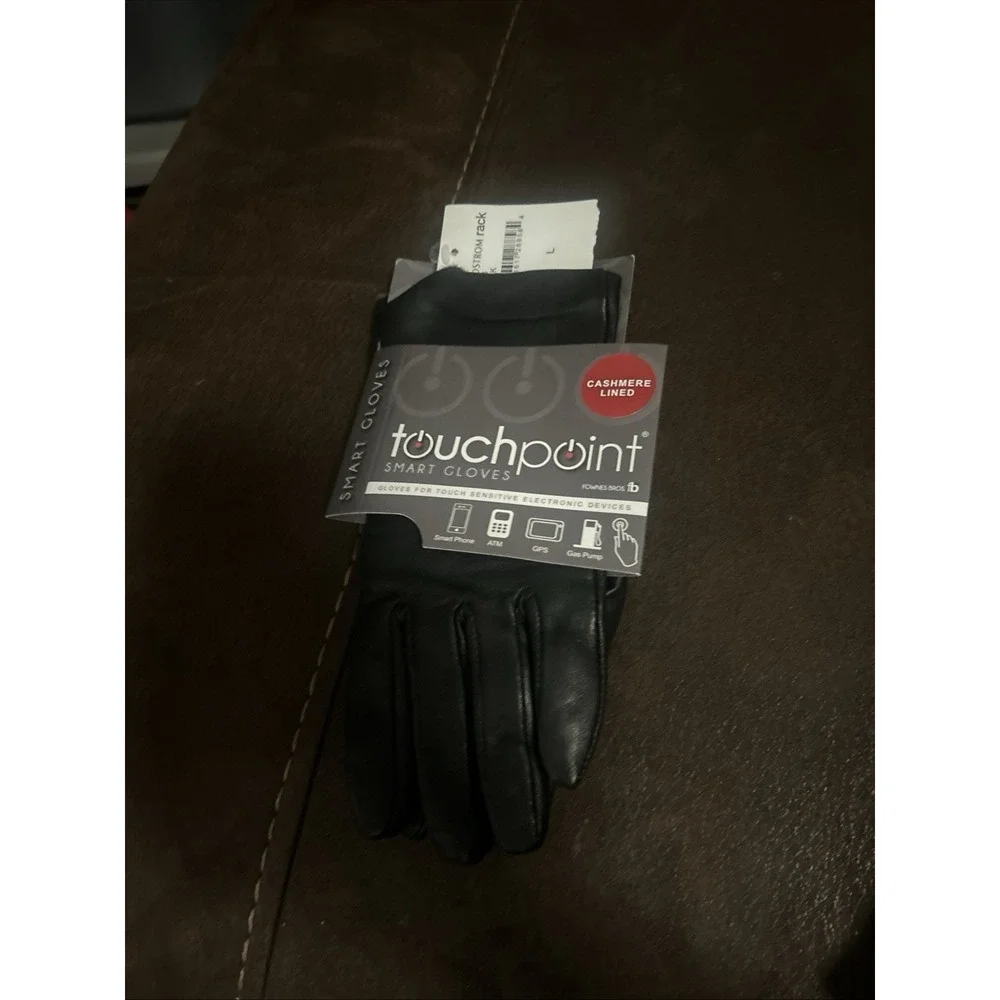 Touchpoint Smart Gloves Black Size  L Leather With Cashmere Lining NWT